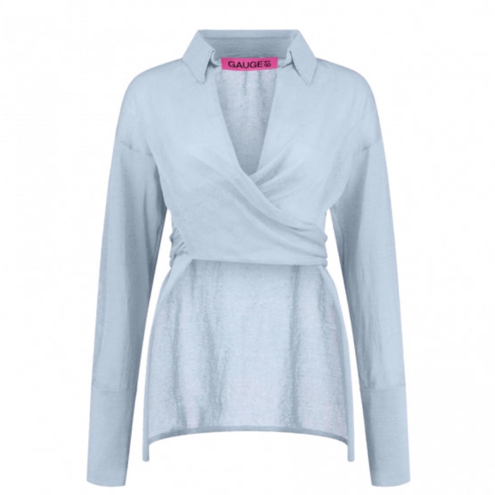 GAUGE 81 SABINAS KNIT long sleeve wrap shirt in Sky Blue